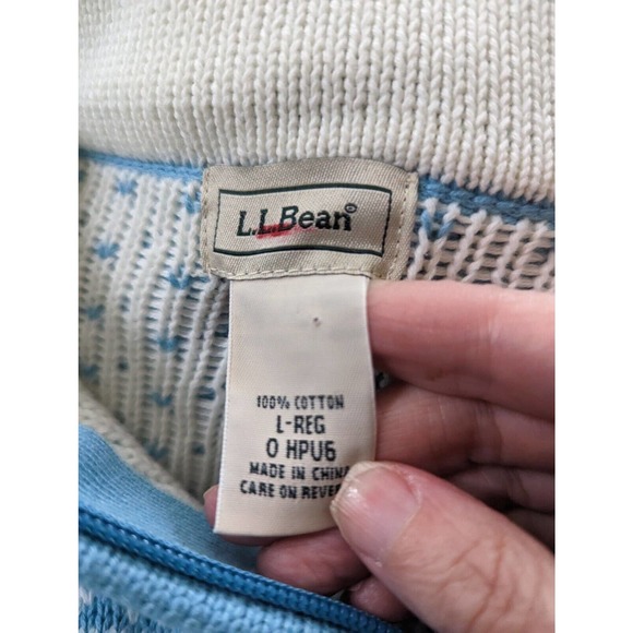 L.L Bean Snowflake Full Zip Heavyweight Cotton Sweater, Large, Blue White - Picture 5 of 5